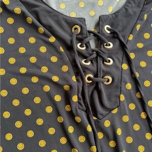 Black Top with Gold Pattern and Lace-Up Detail